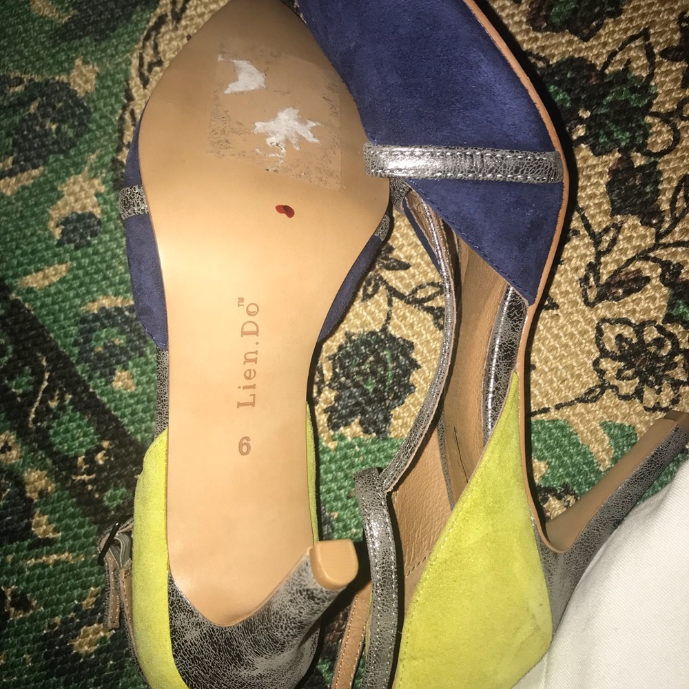 Anthro Lien Do Mixed Media T-Strap Heels Sz 6 Euc - Picture 7 of 8